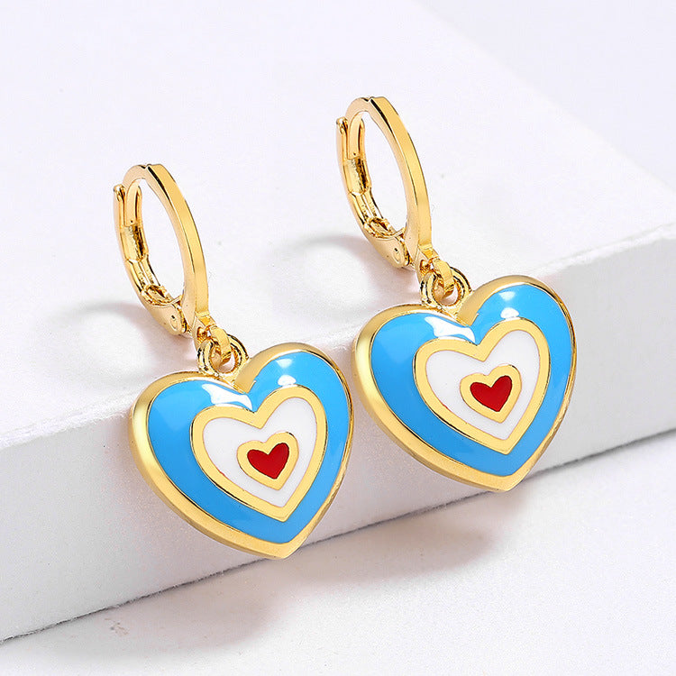 Wholesale heart-to-heart color heart-shaped earrings Valentine's Day sweet romantic cute enamel earrings